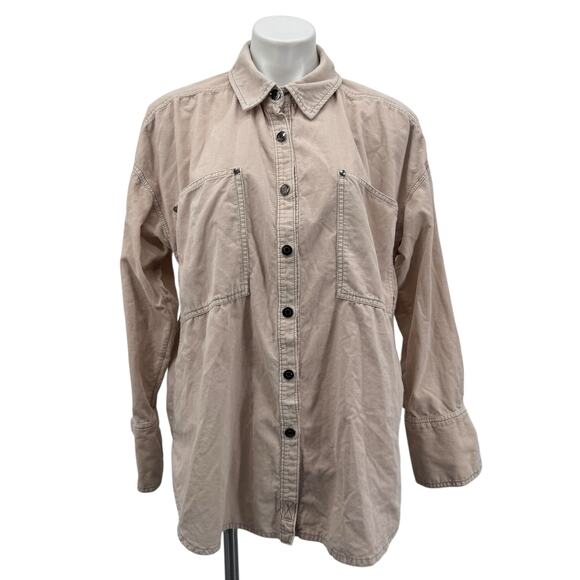 Free People Revolve Baby Cord Buttondown Jacket Shacket Women's SZ S Beige Boho - Picture 2 of 16